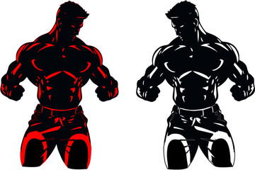 Mascular men in red and black colour,well trained and fitness friek guy showing muscles,Gym trainer,bodybuilder