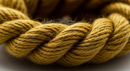 Close up of golden rope: twisted fiber cordage for nautical and crafting projects