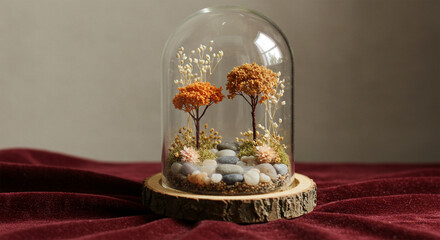 Autumnal terrarium diy kit miniature landscape trees flowers pebbles wood base art