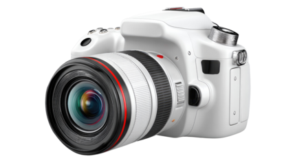 Digital Camera in Detailed View: A close-up shot of a modern digital camera, capturing its sleek design and intricate components, perfect for photography enthusiasts.