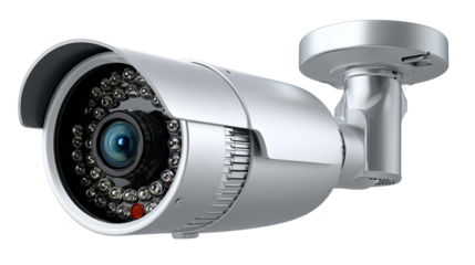 Surveillance Camera: High-resolution shot of a modern surveillance camera, featuring an advanced lens and comprehensive security, ready to protect and observe.