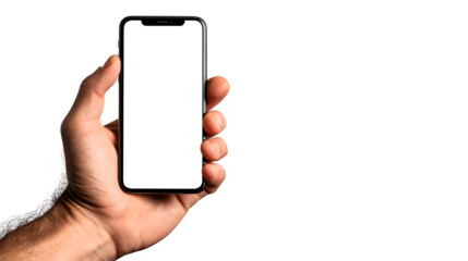 Modern smartphone held in hand with blank screen ready for app promotion or mobile technology design