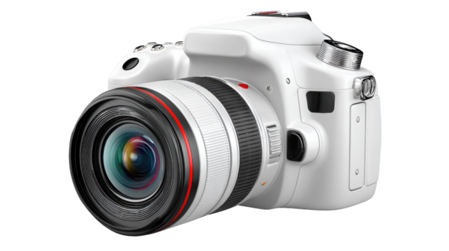 Digital Camera in Detailed View: A close-up shot of a modern digital camera, capturing its sleek design and intricate components, perfect for photography enthusiasts.