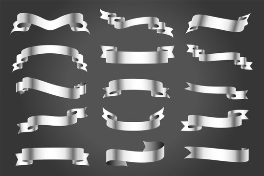 set of empty silver ribbon label element banner design