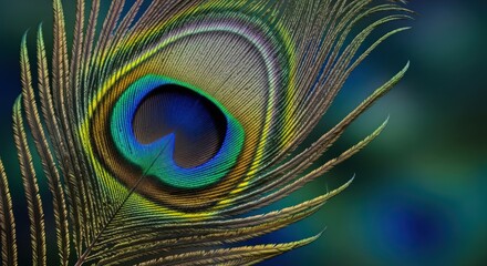 Fototapeta premium Detailed Close-Up of Vibrant Peacock Feather with Intricate Patterns