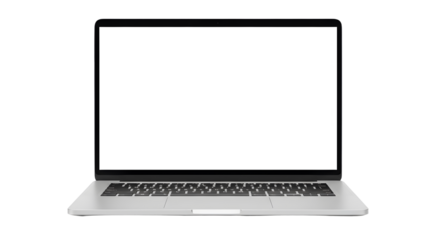 Sleek Silver Laptop with Blank Screen and Black Keyboard Front View.