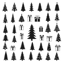 Obraz premium Christmas tree icons set festive holiday decoration elements