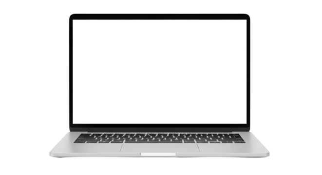 Sleek Silver Laptop with Blank Screen and Black Keyboard Front View.