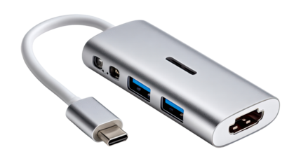 USB-C Hub: High-angle shot, a modern USB-C hub, showcasing its elegant design and diverse connectivity options, offering a sleek solution for all your digital needs.