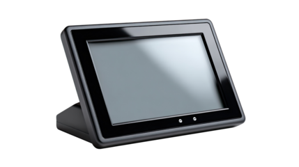 Digital Screen Device: A sleek, modern digital display device with a dark, polished exterior and a clear screen stands prominently. Its minimalist design embodies technology and sophistication. 