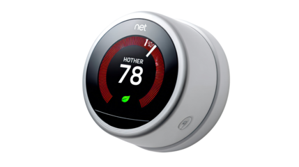 Smart Thermostat with Digital Display: A close-up captures a modern smart thermostat, showcasing its sleek design and intuitive digital display.