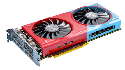 Graphics Card close-up: An eye-level perspective of a high-performance graphics card, with a dual-fan cooling system, representing innovation in modern technology