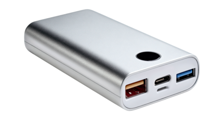 Power Bank: Sleek, modern power bank with multiple ports, offering a portable power solution for charging electronic devices, ideal for travel and convenience.