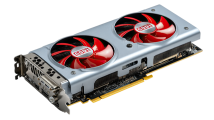 High-Performance Graphics Card: A detailed shot of a modern graphics card showcasing its intricate design and powerful components. Ideal for tech enthusiasts and hardware aficionados.