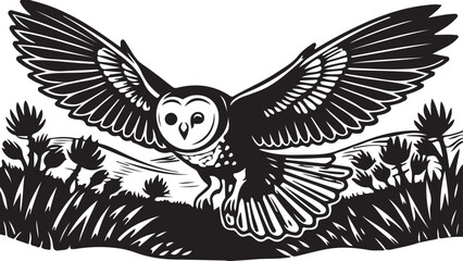 White background illustration of a tribal eagle owl vector with spread wings