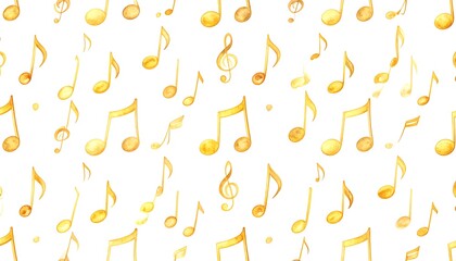 Golden music notes pattern on a white background.