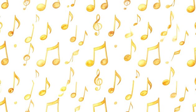 Golden music notes pattern on a white background. - Powered by Adobe