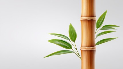 Obraz premium Elegant bamboo stalk with fresh green leaves against a soft gradient background.