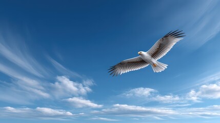 Fototapeta premium A majestic eagle soaring high in a clear blue sky.