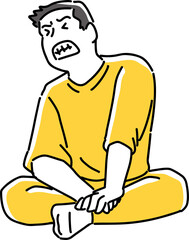 胡坐を組んで悔しがる男性