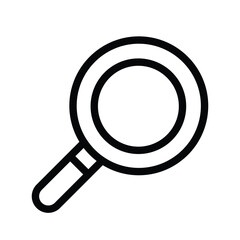 A black outline magnifying glass with a circular lens and short handle, web icons in line style. Editable stroke