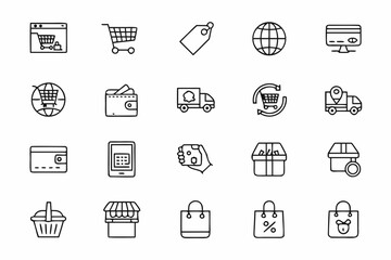 Online Shopping and E commerce Icons in Outline Style for Web and Mobile