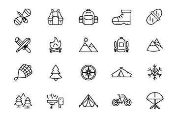 Outdoor Adventure Line Icons Set for Camping Hiking