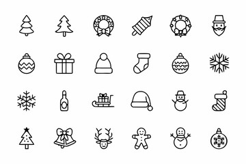Christmas Icons Set Line Art Style Vector Illustration