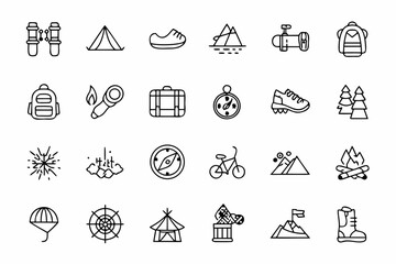 Adventure Travel Icons Line Art Graphic Set