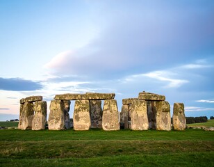 Naklejka premium Stonehenge under a serene sky, ancient monument standing tall in English countryside