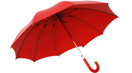 Open red umbrella, protection from rain, weather element on transparent background