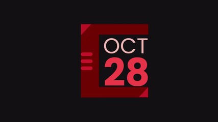 28th October calendar icon animation. Alpha matte with transparent background 4K resolution.