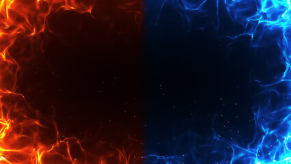 赤と青の対立する炎のエフェクト背景