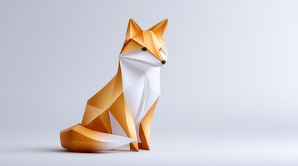 Minimalist geometric fox sculpture in vibrant orange and white tones.
