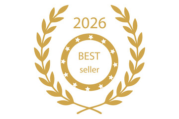 Best seller emblem with laurel wreath. Best seller award badges collection.