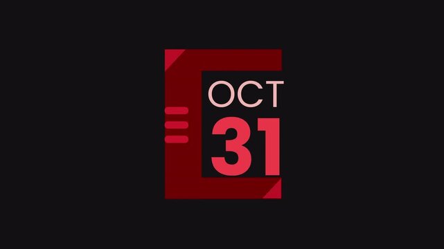 31st October calendar icon animation. Alpha matte with transparent background 4K resolution.