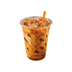 Iced Coffee in Plastic Cup with Orange Straw - Refreshing Summer Beverage Illustration