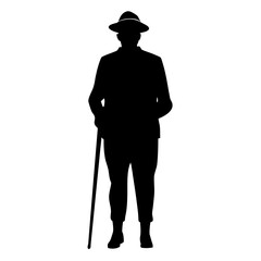 Silhouette of a man with a hat and cane