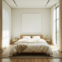 Serene modern bedroom with large window and cozy bed