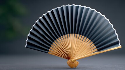 Elegant black and gold decorative fan showcasing intricate design and craftsmanship.