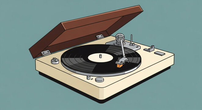 Vintage record player turntable with vinyl record playing for music lovers and audiophile enthusiasts