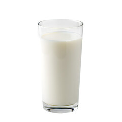 A tall glass of fresh white milk stands isolated on  white or a plain transparent background, PNG format.