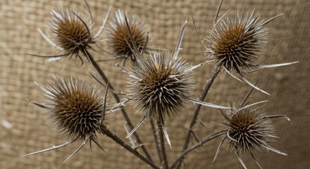 Cluster of spiky dried thistle heads