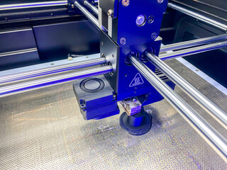 Pictures of Machine 3D printing, concept engineering design development top view concept.