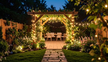 Evening garden pergola, dining area