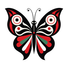 a black and red butterfly with a tribal design.