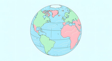 Obraz premium Simple Earth Globe Illustration Depicting World Continents and Oceans with Global Connections for Geography and International Concepts