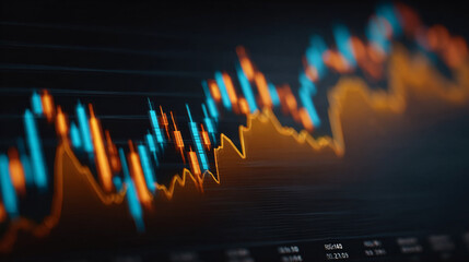 Financial Market's Rhythm: Dynamic lines of financial data surge and ebb, reflecting the pulse of the market on a sophisticated black display, captured with technical finesse.