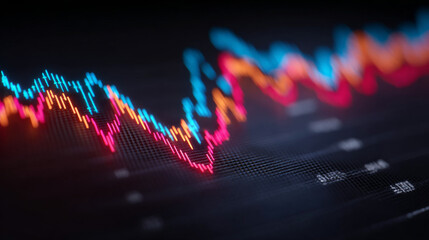 Financial data analysis: A close-up view of vibrant, dynamic financial data represented by colorful graphs. The image encapsulates the essence of investment strategies and market fluctuations.
