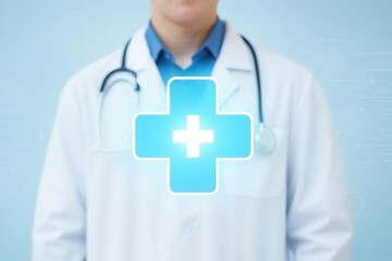 Obraz premium Medical professional projecting a glowing plus symbol.